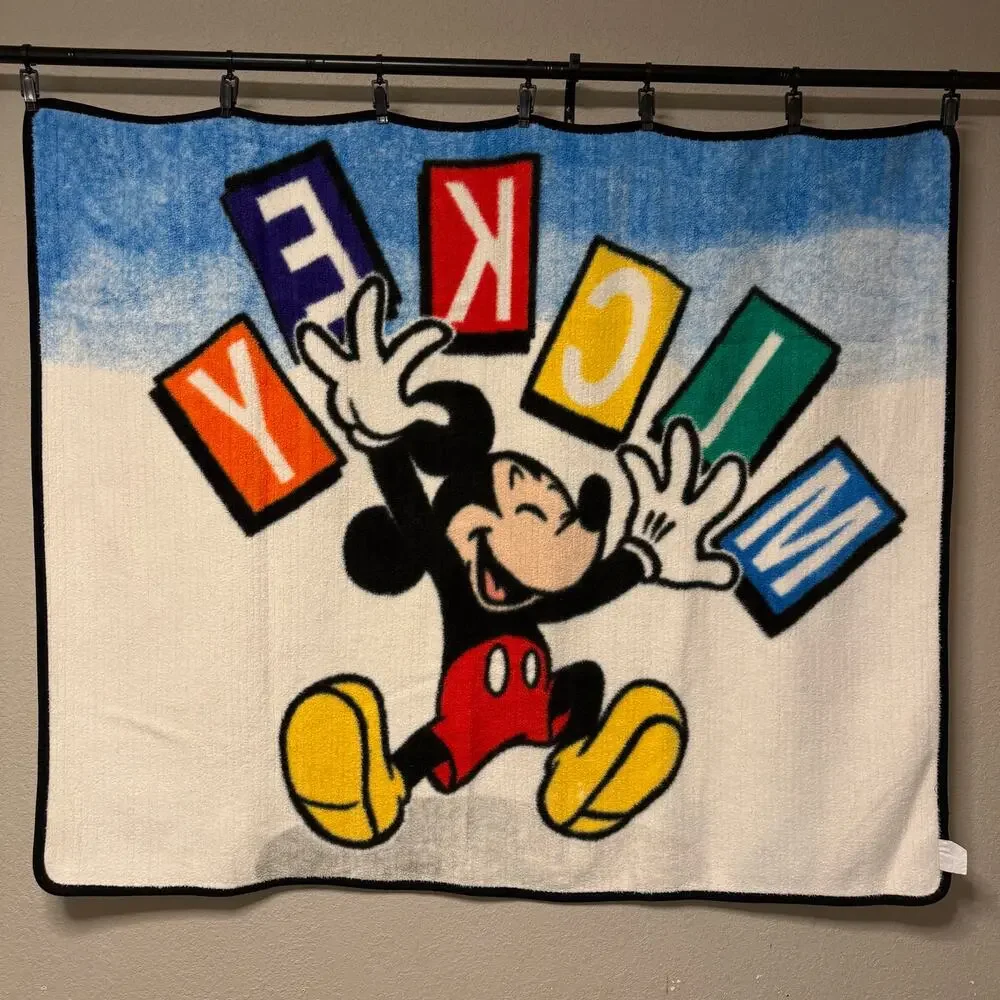 Vintage Biederlack MICKEY Mouse throw blanket - plush primary colors 57 x 48